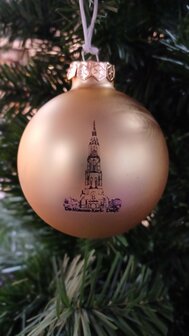 goud mat Nieuwe Kerk Delft kerstbal glas